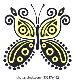 Vector illustration of insect. Butterfly isolated on the white background. Hand drawn decorative vector logo, icon, sign. Graphic vector illustration. 