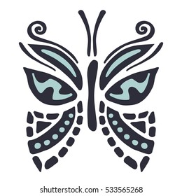 Vector illustration of insect. Butterfly isolated on the white background. Hand drawn decorative vector logo, icon, sign. Graphic vector illustration.. 