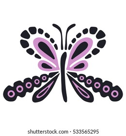 Vector illustration of insect. Butterfly isolated on the white background. Hand drawn decorative vector logo, icon, sign. Graphic vector illustration.. 