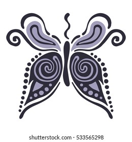 Vector illustration of insect. Butterfly isolated on the white background. Hand drawn decorative vector logo, icon, sign. Graphic vector illustration.. 