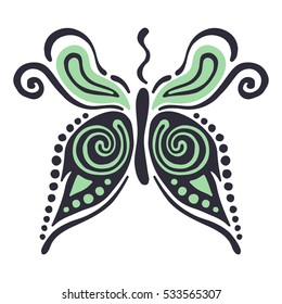 Vector illustration of insect. Butterfly isolated on the white background. Hand drawn decorative vector logo, icon, sign. Graphic vector illustration..