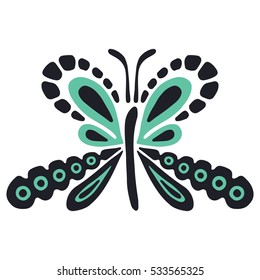 Vector illustration of insect. Butterfly isolated on the white background. Hand drawn decorative vector logo, icon, sign. Graphic vector illustration.. 