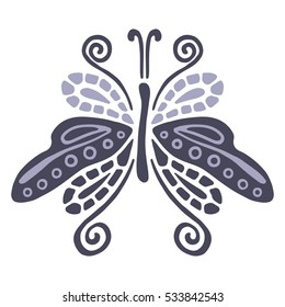 Vector illustration of insect. Butterfly isolated on the white background. Hand drawn decorative vector logo, icon, sign. Graphic vector illustration. 