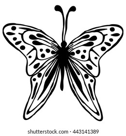 Vector illustration of insect. Cute hand drawn black butterfly isolated on the white background. Inc painting. Series of Animals and Insect Illustration.