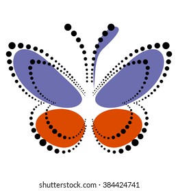 Vector illustration of insect, decorative butterfly with dots in blue and red colors, isolated on the white background