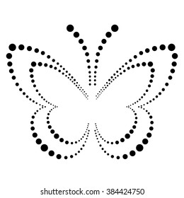 Vector illustration of insect, decorative butterfly with dots in black and white colors, isolated on the white background