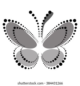 Vector illustration of insect, decorative butterfly with dots in grey colors, isolated on the white background