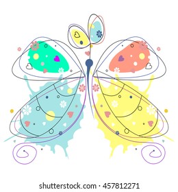 Vector illustration of insect. Drawn decorative butterfly, isolated on the white background.