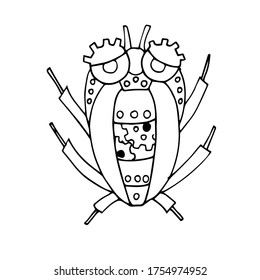 Vector illustration of an insect drawn in steampunk style. Linear drawing of a mechanical beetle with gears. The robot beetle. Coloring books for children and adults, art therapy.