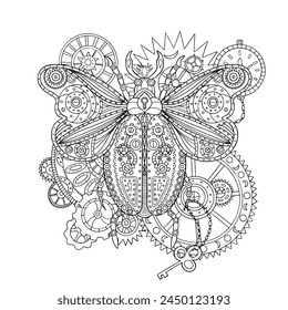 Ilustración vectorial de un insecto dibujado al estilo steampunk. 