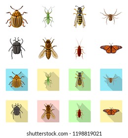 Vector illustration of insect and fly logo. Set of insect and element stock symbol for web.