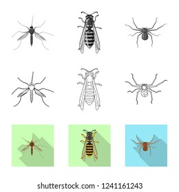 Vector illustration of insect and fly logo. Set of insect and element vector icon for stock.