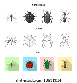 Vector illustration of insect and fly sign. Collection of insect and element stock symbol for web.