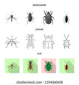 Vector illustration of insect and fly sign. Set of insect and element stock symbol for web.