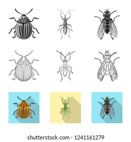 Vector illustration of insect and fly sign. Set of insect and element vector icon for stock.