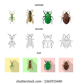Vector illustration of insect and fly sign. Collection of insect and element stock vector illustration.