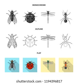 Vector illustration of insect and fly symbol. Set of insect and element vector icon for stock.