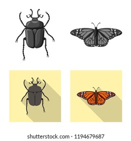 Vector illustration of insect and fly symbol. Collection of insect and element stock vector illustration.