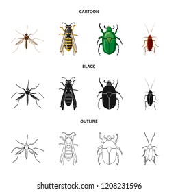Vector illustration of insect and fly symbol. Collection of insect and element stock vector illustration.