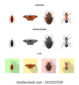 Vector illustration of insect and fly symbol. Collection of insect and element stock vector illustration.