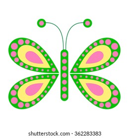 Vector illustration of insect, green butterfly, isolated on the white background
