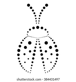 Vector illustration of insect. Icon of decorative ornamental black and white ladybug with dots, isolated over white background