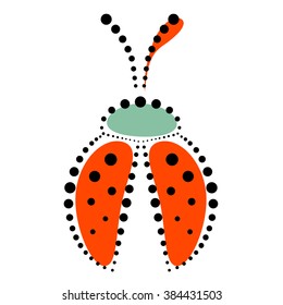 Vector illustration of insect. Icon of decorative ornamental red ladybug with dots, isolated over white background