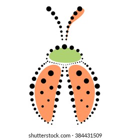 Vector illustration of insect. Icon of decorative ornamental pastel red ladybug with dots, isolated over white background