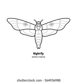 Vector illustration insect moth. Modern style mono line isolated on a white background. Black and white