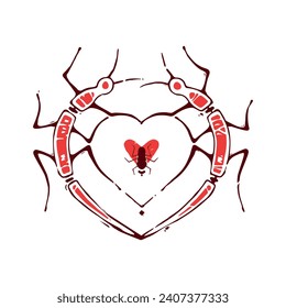 vector illustration of insects that made a heart shape with its wings or its feets.
Can be printed on a shirt for insect lovers or who wanna use love sign with a dark painting.