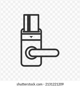 Vector illustration of insert card at door icon in dark color and transparent background(png).