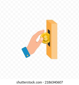 Vector illustration of insert coins. Colored vector for website design .Simple design on transparent background (PNG).