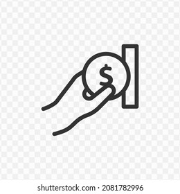 Vector illustration of insert coins icon in dark color and transparent background(png).