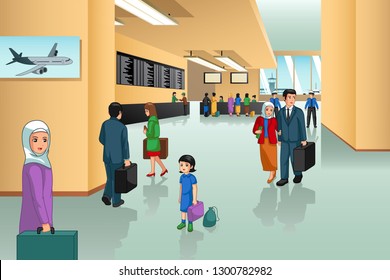 A vector illustration of Inside Airport Scene