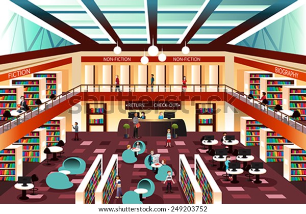 Vector Illustration Inside Modern Library Stock Vector (Royalty Free ...