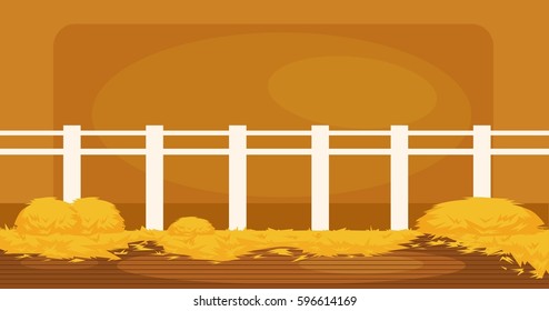 Vector illustration of  Inside Old wooden barn with haystacks