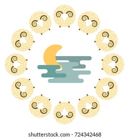vector illustration for insomnia concepts with counting ships method to fall asleep