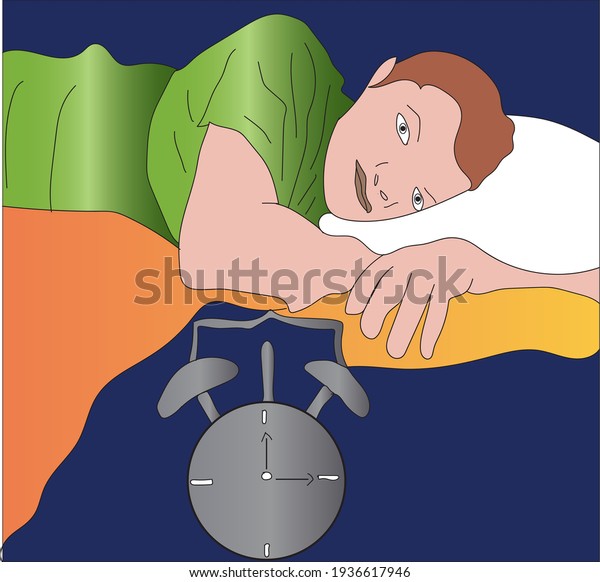 Vector Illustration Insomniac Man Lying On Stock Vector Royalty Free
