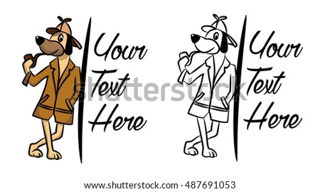Vector illustration of a inspector dog. Black and white and color version.