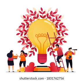 Vector illustration of inspiration for teamwork, communication, illumination, brainstorming and knowledge. Graphic design for landing page, web, website, mobile apps, banner, template, poster, flyer