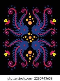 Vector illustration inspired by traditional Mexican Otomi embroidery. Poster, print, template, greeting card etc.