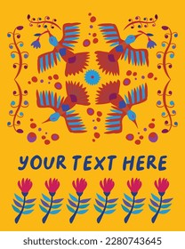 Vector illustration inspired by traditional Mexican Otomi embroidery. Poster, print, template, greeting card etc.