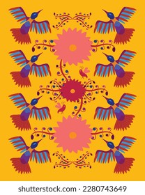 Vector illustration inspired by traditional Mexican Otomi embroidery. Poster, print, template, greeting card etc.