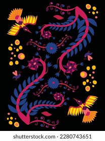 Vector illustration inspired by traditional Mexican Otomi embroidery. Poster, print, template, greeting card etc.