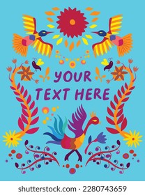 Vector illustration inspired by traditional Mexican Otomi embroidery. Poster, print, template, greeting card etc.