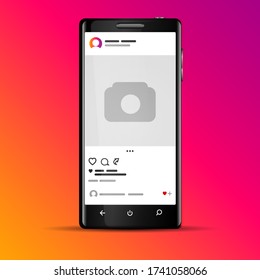 Vector Illustration Instagram Photo Design App Template On Smartphone Screen
