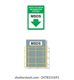 Vector illustration of the installation of signs indicating the location of the material safety data sheet document.