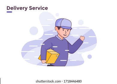 vector illustration instant delivery online service with courier bring packet box from online shop or seller. fast deliver services. people deliver parcel express. banner ui ux web site blog. 