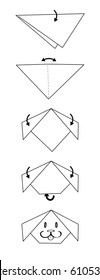 Vector illustration of instructions for how to fold an origami pet dog head