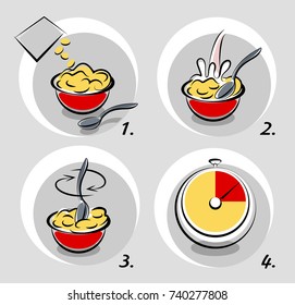 Vector illustration of instructions for instant meal.